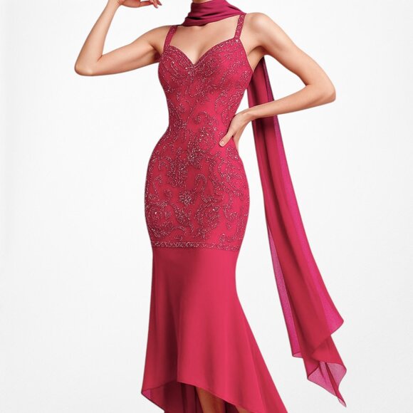 Dresses & Skirts - Vintage Pink Floral Beaded Midi Babydoll Bodycon Cocktail Dress Size L